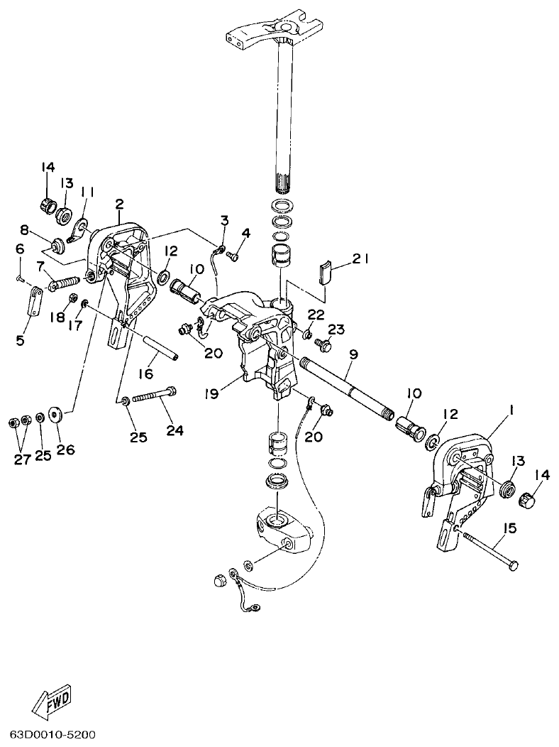 Yamaha 40VMHO, 40VEO, 40YETO BRACKET 2 parts diagram